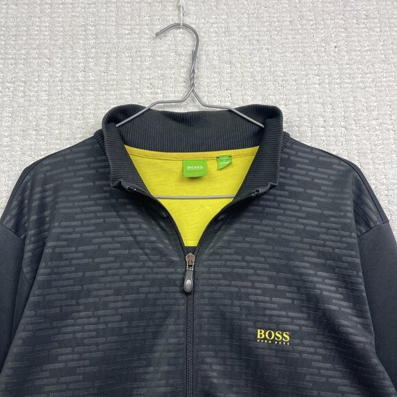 Hugo Boss Track Jacket Tech Full Zip Men L Geometric Black AOP w/ Yellow Logo - Picture 2 of 16